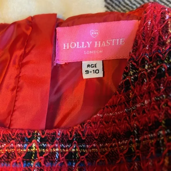 Holly Hastie London Holiday Festive Dress. Plaid Tartan with tie. Age 9-10