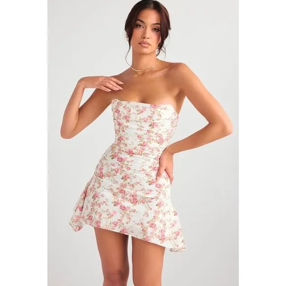 House of CB Jasmine Rose Mini Strapless Tube Top Bustier Short Dress Large