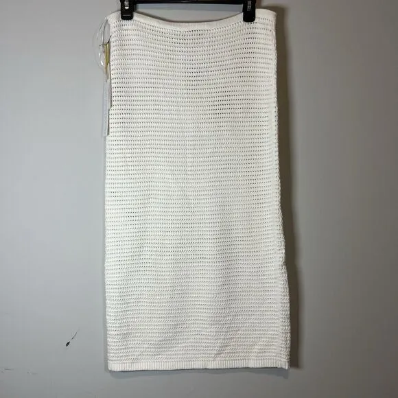 House Of Harlow 1960 Crochet Knit High Rise Straight Midi Skirt white Medium NWT