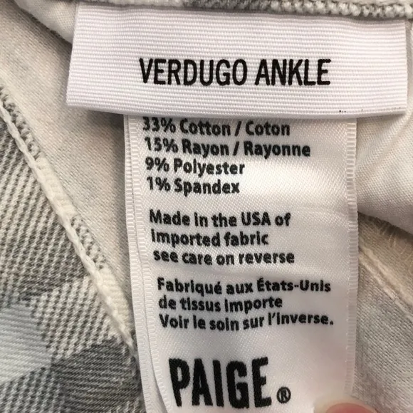 HP! Paige Verdugo Ankle Skinny Jeans Gingham Gray Women’s Size 26