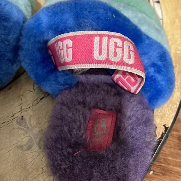 ❤️HP❤️Ugg fluff  slide slippers neon rainbow