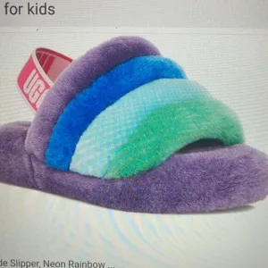 ❤️HP❤️Ugg fluff  slide slippers neon rainbow