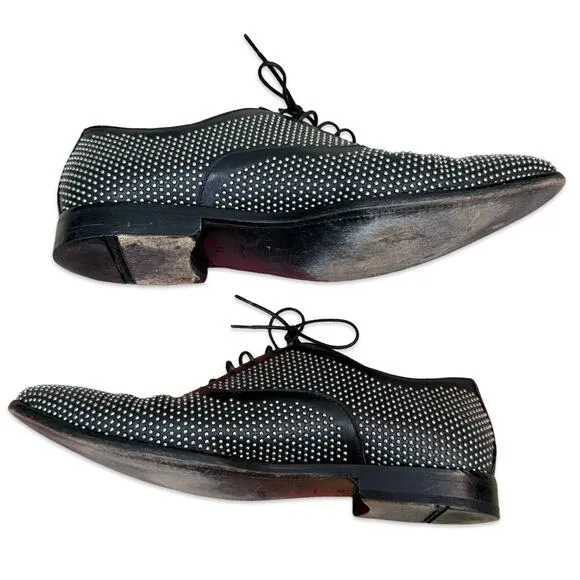 Hugo Boss Leather Black Silver Studded Lace Up Oxford Windsor Dress Shoes Sz 6.5