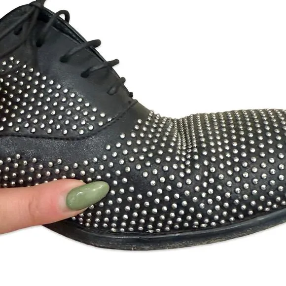Hugo Boss Leather Black Silver Studded Lace Up Oxford Windsor Dress Shoes Sz 6.5