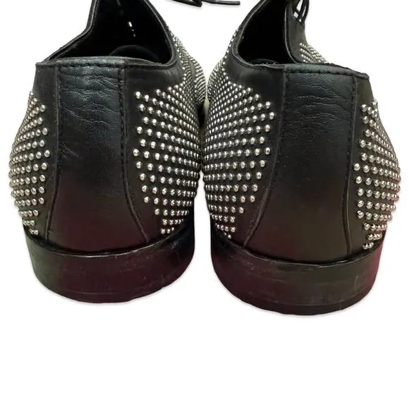 Hugo Boss Leather Black Silver Studded Lace Up Oxford Windsor Dress Shoes Sz 6.5