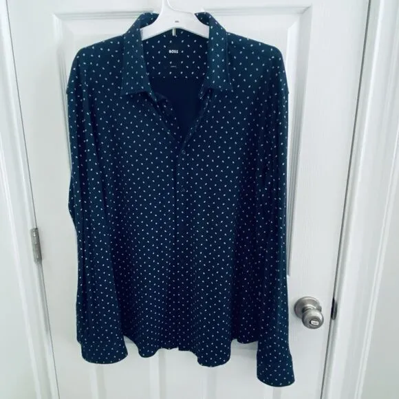 Hugo Boss Shirt Mens Size XXL Button Up Slim Fit Travel Performance Dress Navy