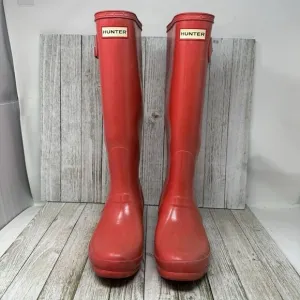 Hunter Rain Boots Womens Size 7 Pink Rubber Original Tall Classic Outdoor Matte