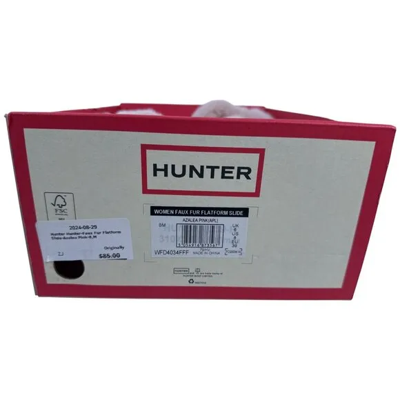 Hunter Women's Faux Fur Flatform Crossover Slide Azalea Pink Size US 8 M