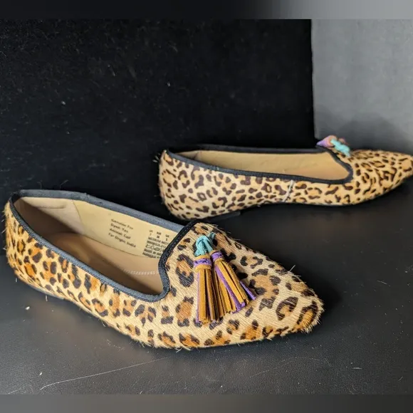 Hush Puppies NWOT 7 cheetah print genuine fur colorful tassel slip on loafers