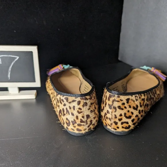 Hush Puppies NWOT 7 cheetah print genuine fur colorful tassel slip on loafers