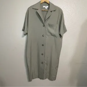 I Magnin Taupe Silk Button Shirt Dress VINTAGE Minimalist