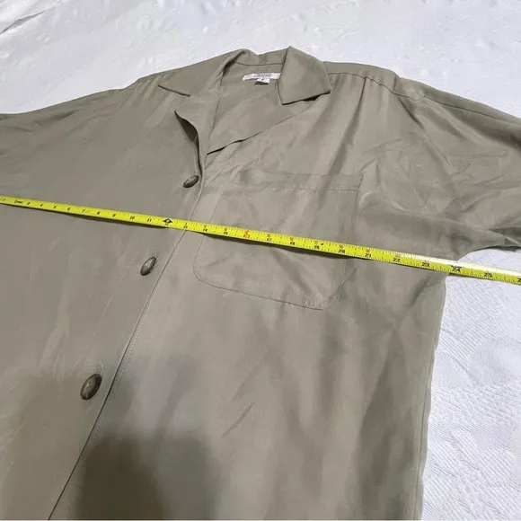 I Magnin Taupe Silk Button Shirt Dress VINTAGE Minimalist