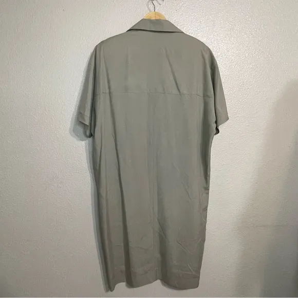 I Magnin Taupe Silk Button Shirt Dress VINTAGE Minimalist