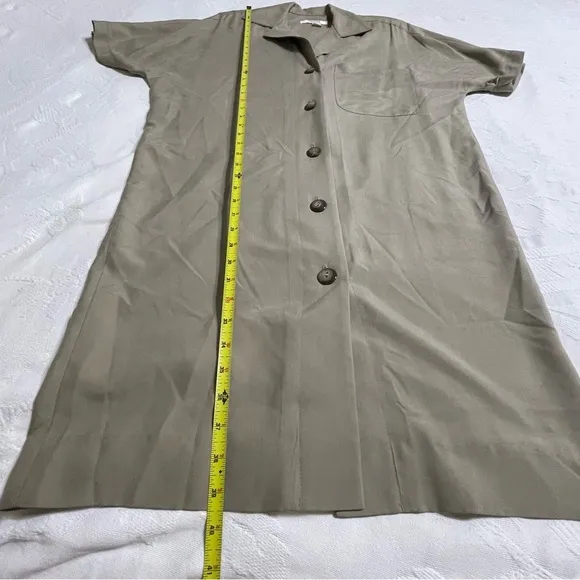 I Magnin Taupe Silk Button Shirt Dress VINTAGE Minimalist