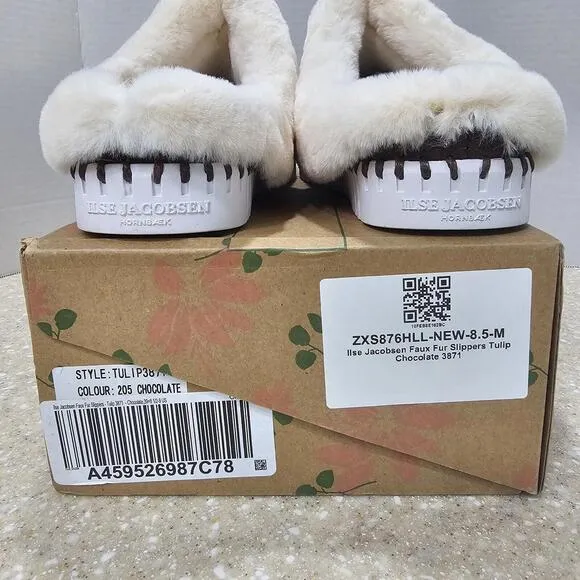 Ilse Jacobsen Faux Fur Slippers Tulip Chocolate Women’s Size 8.5