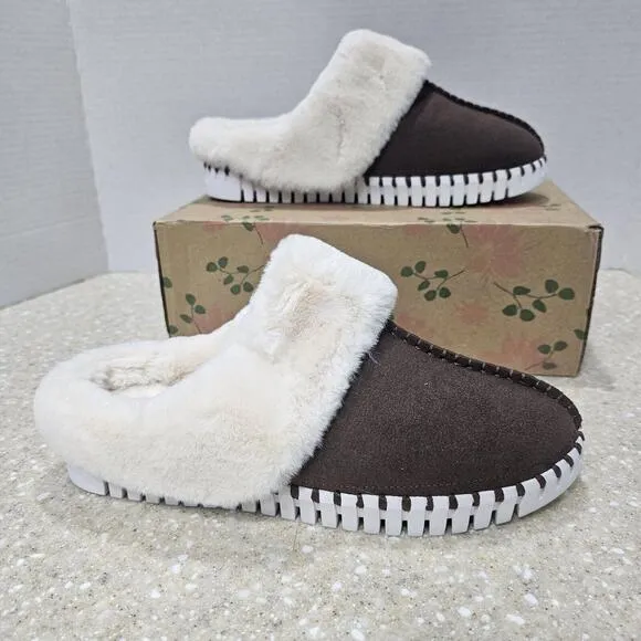 Ilse Jacobsen Faux Fur Slippers Tulip Chocolate Women’s Size 8.5