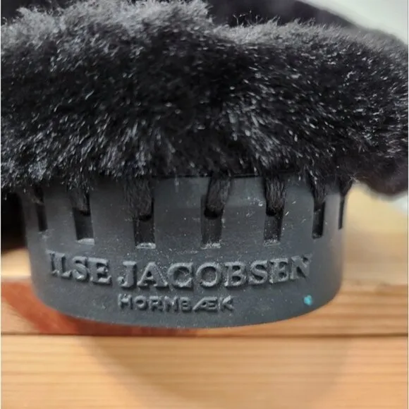Ilse Jacobsen Tulip Black Fur Trimmed Slip On Slippers Size 39 EU NWOT