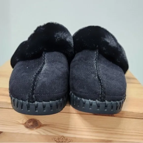 Ilse Jacobsen Tulip Black Fur Trimmed Slip On Slippers Size 39 EU NWOT