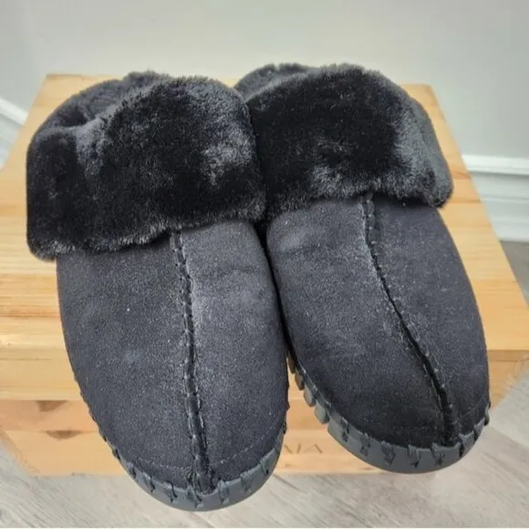 Ilse Jacobsen Tulip Black Fur Trimmed Slip On Slippers Size 39 EU NWOT