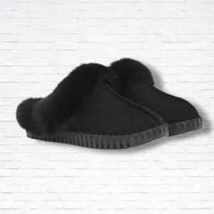 Ilse Jacobsen Tulip Black Fur Trimmed Slip On Slippers Size 39 EU NWOT