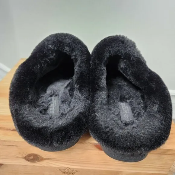 Ilse Jacobsen Tulip Black Fur Trimmed Slip On Slippers Size 39 EU NWOT