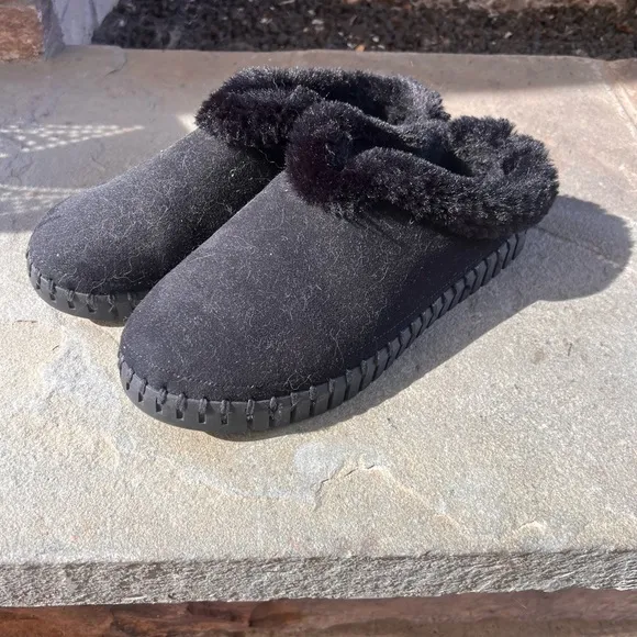 Ilse Jacobsen Tulip Faux Fur Lined Black Slippers Size 39 8.5