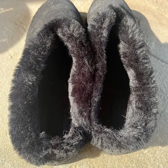 Ilse Jacobsen Tulip Faux Fur Lined Black Slippers Size 39 8.5