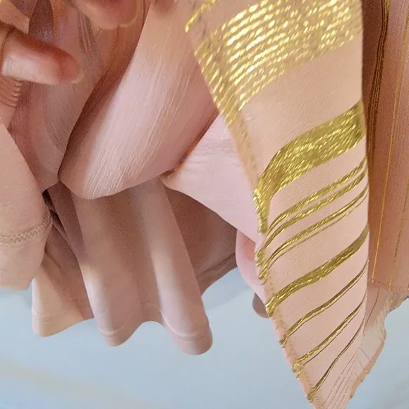 INA Pink and Gold Pleated Mini Dress Sz M Halterneck Y2K Swifty Minimalist Lined