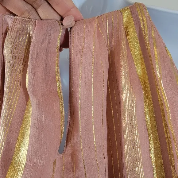 INA Pink and Gold Pleated Mini Dress Sz M Halterneck Y2K Swifty Minimalist Lined
