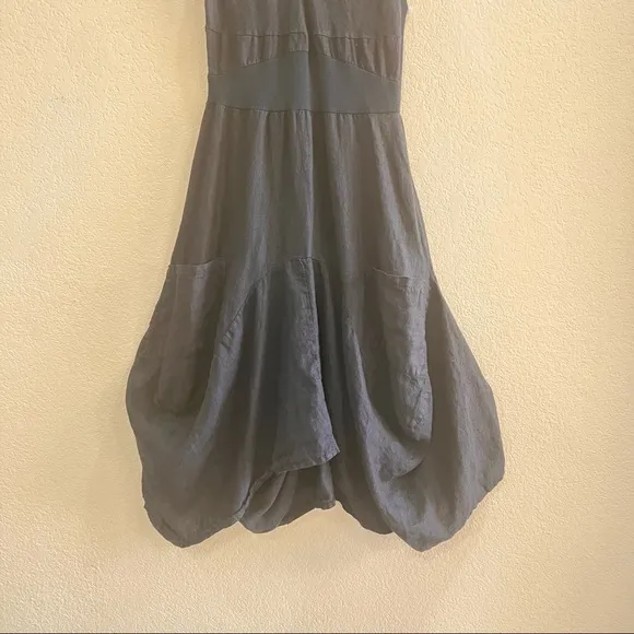 Inizio Womens Italy Black Linen Cotton Scoop Neck Sleeveless Midi Dress SZ M EUC