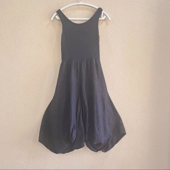 Inizio Womens Italy Black Linen Cotton Scoop Neck Sleeveless Midi Dress SZ M EUC
