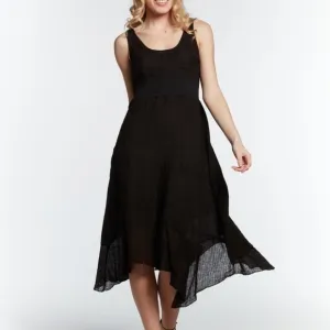 Inizio Womens Italy Black Linen Cotton Scoop Neck Sleeveless Midi Dress SZ M EUC