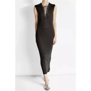 IRO Daisy Dress women's XS black midi ruching LINEN  minimalist