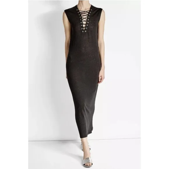 IRO Daisy Dress women's XS black midi ruching LINEN  minimalist