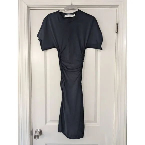 IRO Elfin Dress women's XS black midi ruching cotton minimalist