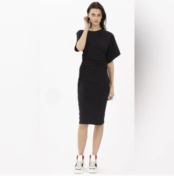 IRO Elfin Dress women's XS black midi ruching cotton minimalist