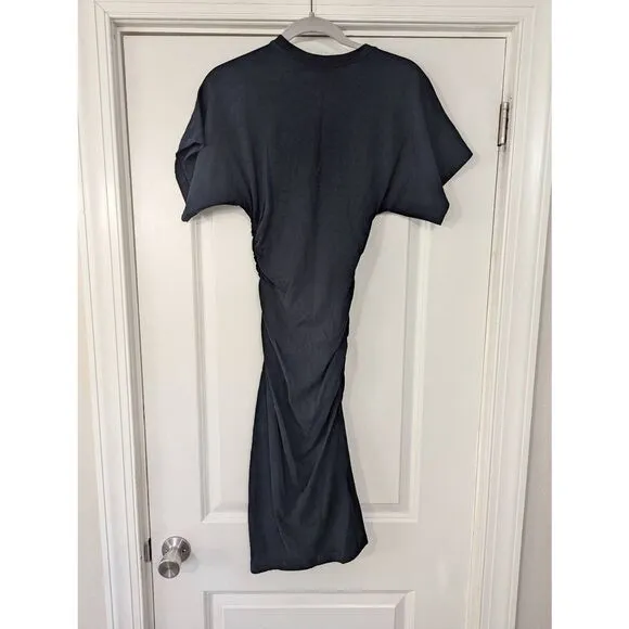 IRO Elfin Dress women's XS black midi ruching cotton minimalist