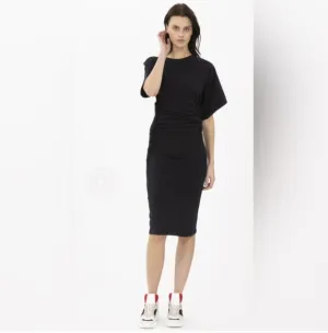 IRO Elfin Dress women's XS black midi ruching cotton minimalist