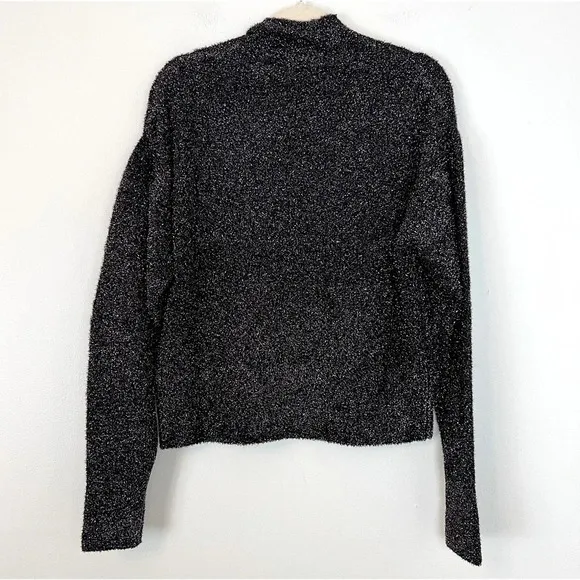 IRO Paris Clervy Metallic Mockneck Relaxed Fit Sweater Black Silver Medium NWT