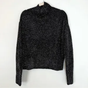 IRO Paris Clervy Metallic Mockneck Relaxed Fit Sweater Black Silver Medium NWT
