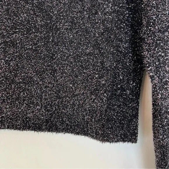 IRO Paris Clervy Metallic Mockneck Relaxed Fit Sweater Black Silver Medium NWT