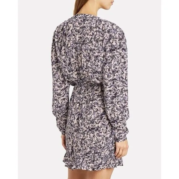 IRO US Small/4 Or French 36 “BRASEY” Hidden Wrap Shoulder Pads Floral Silk Dress