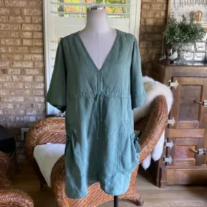 ISABEL ETOILE MARANT LUXURY DESIGNER LINEN BLEND DRAWSTRING DRESS 38 / MEDIUM