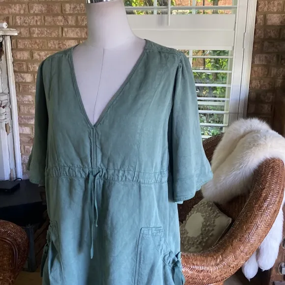 ISABEL ETOILE MARANT LUXURY DESIGNER LINEN BLEND DRAWSTRING DRESS 38 / MEDIUM
