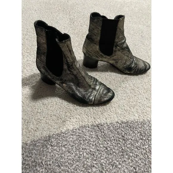 Isabel Marant Women's Size 36 Danae Ankle Leather Glittered Boots Silver