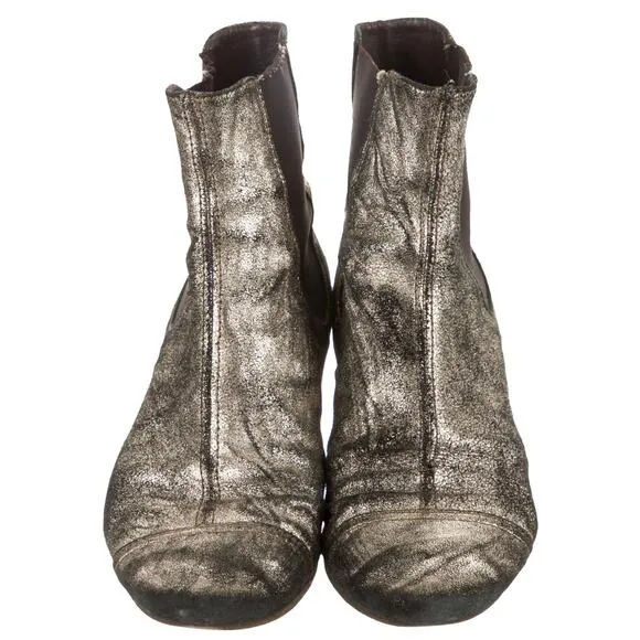 Isabel Marant Women's Size 36 Danae Ankle Leather Glittered Boots Silver