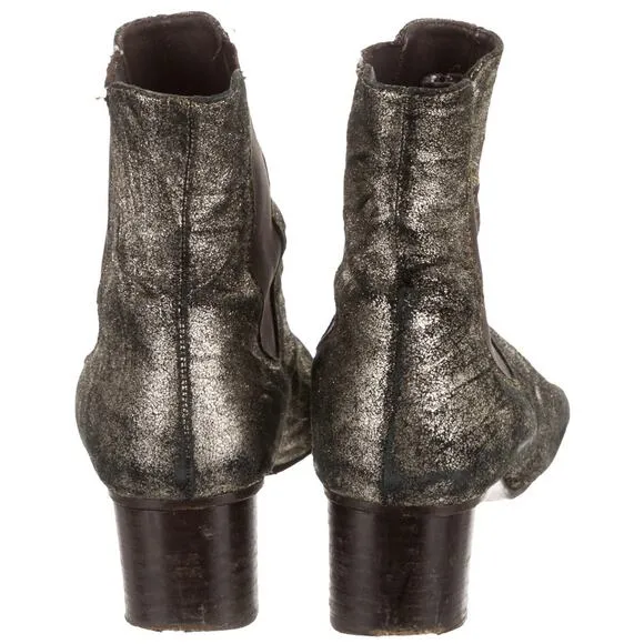 Isabel Marant Women's Size 36 Danae Ankle Leather Glittered Boots Silver