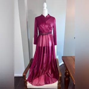 Islamic Muslim Apostolic Modest Elegant Burgundy Wrap Dress evening dress Luxury