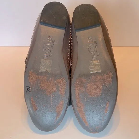 Ivy Kirzhner Gray Leather Rose Gold Studded Adobee Moccasin Boots Heels Size 8