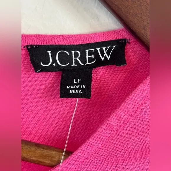 J. CREW $159 Button Back Pink 100% Linen Shift Dress Office Petite‎ Large New